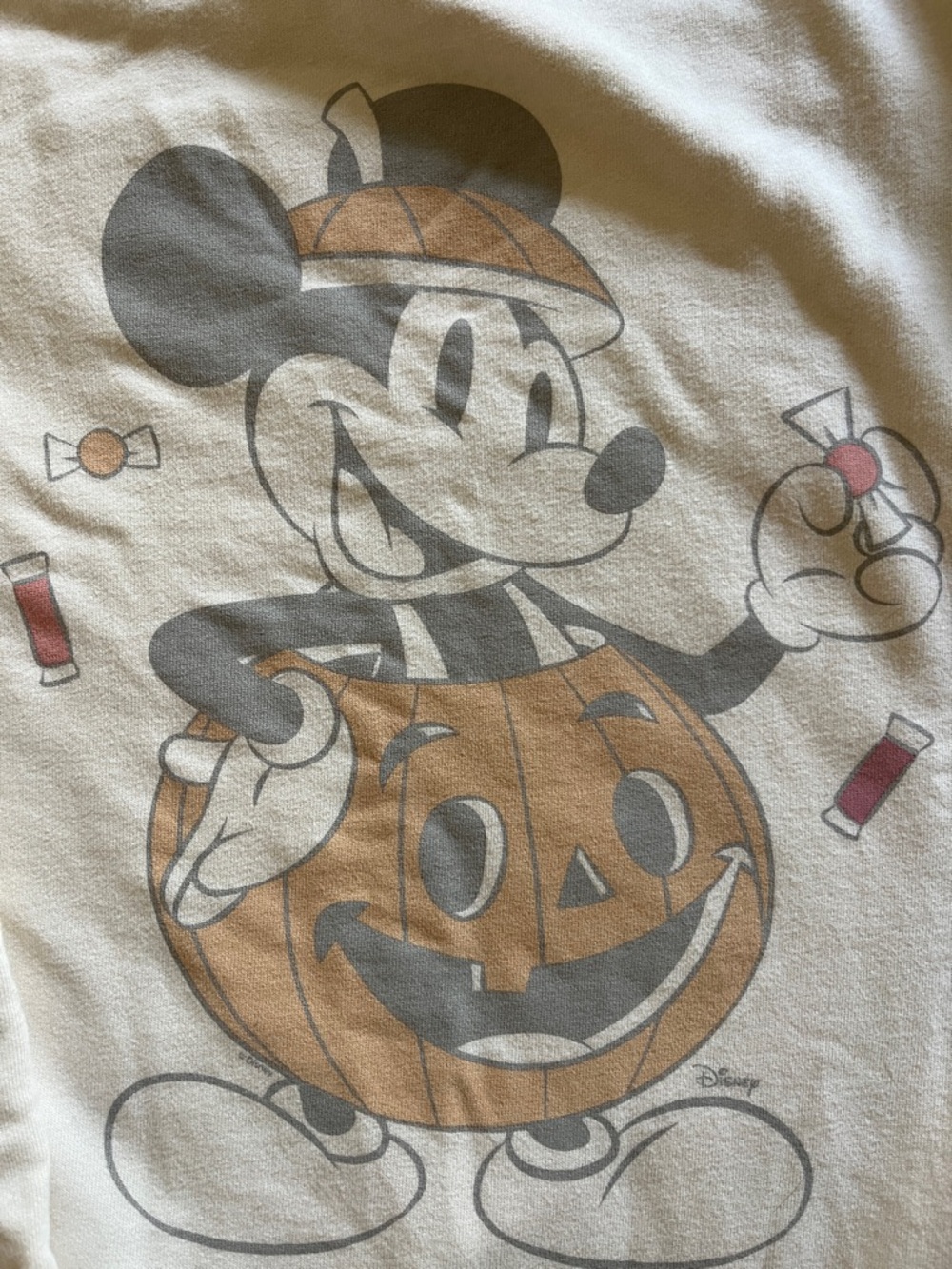 American Eagle Outfitters Cream Mickey Pumpkin Graphic Crewneck Sweatshirt - Picture 2 of 3